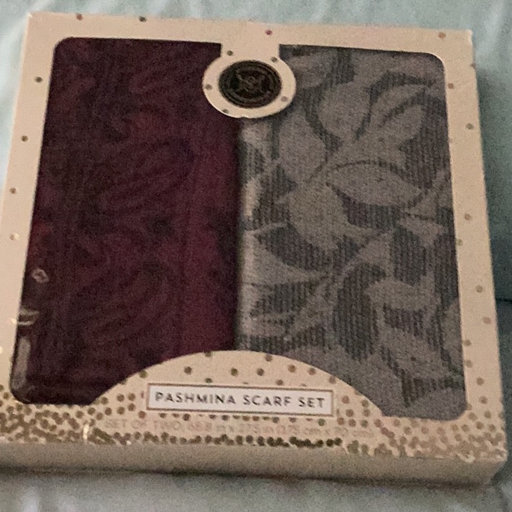 Elegant Pashmina Scarf Set - Burgundy and Gray